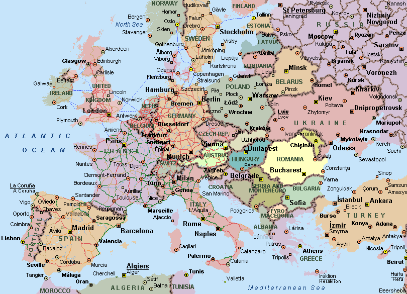 Adaptable Printable Map Of Europe With Cities Vargas Blog
