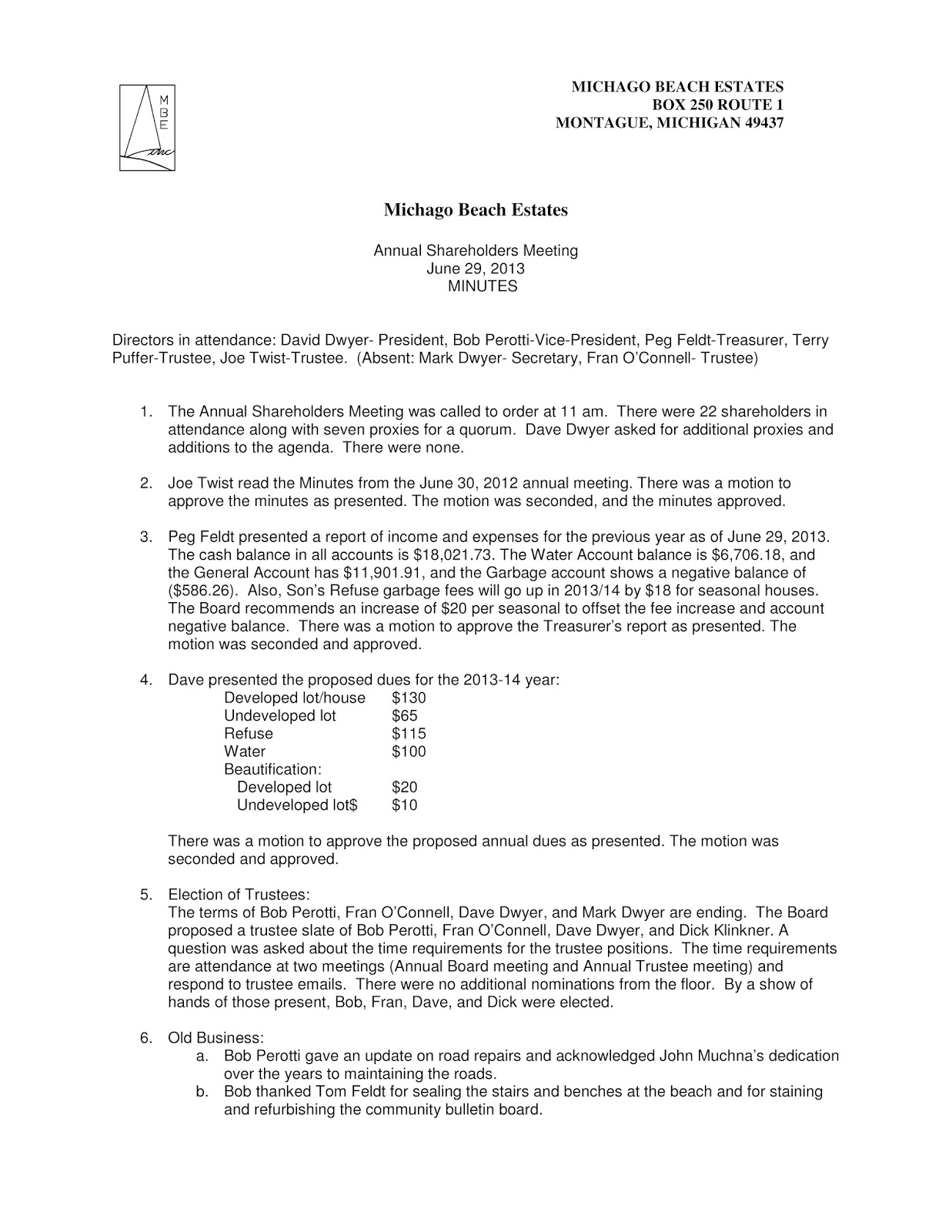 shareholders meeting minutes sample