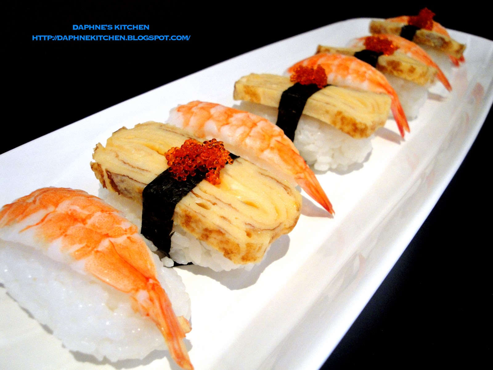Daphne's Kitchen Tamago Egg & Ebi Prawn Sushi + Miso Soup
