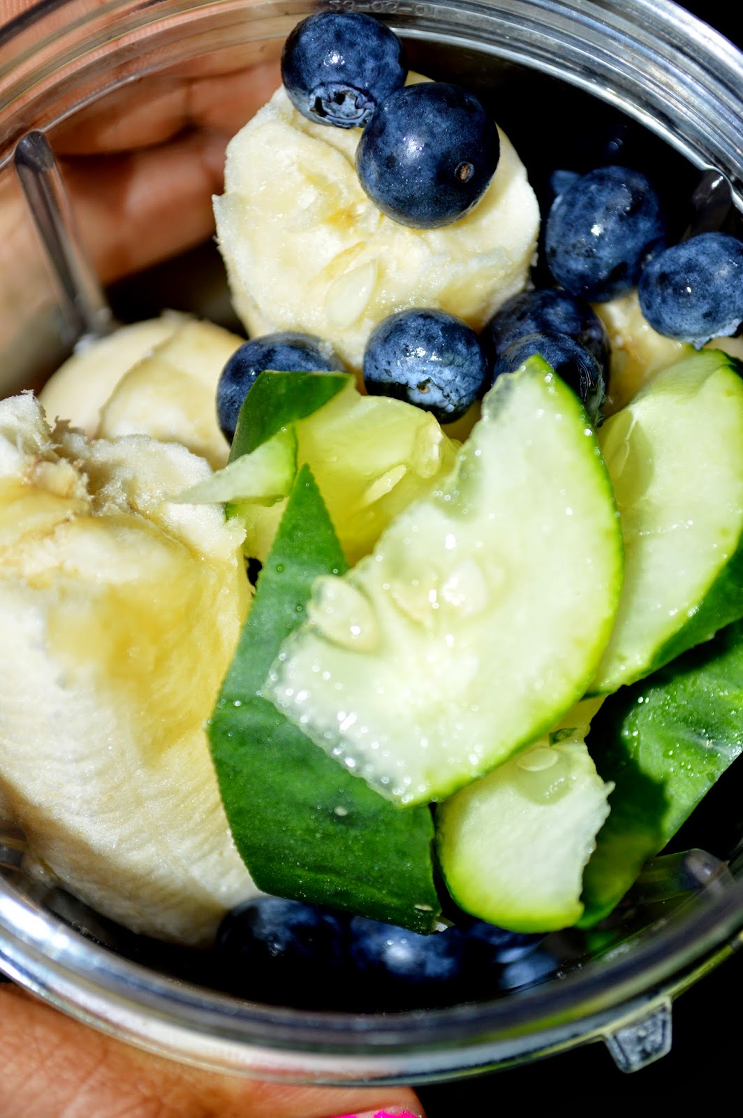 Real College Student of Atlanta Bananas + blueberries + cucumber smoothie