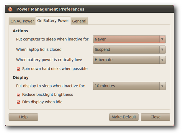 reduce battery consumption in ubuntu power management in linux
