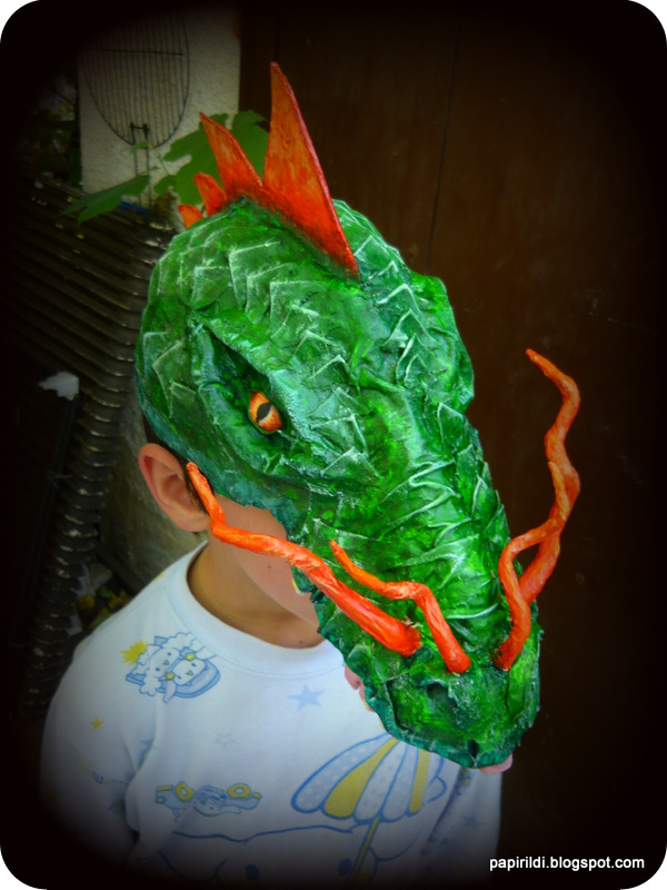 Ildi's papier mache Dan Reeder inspired dragon mask