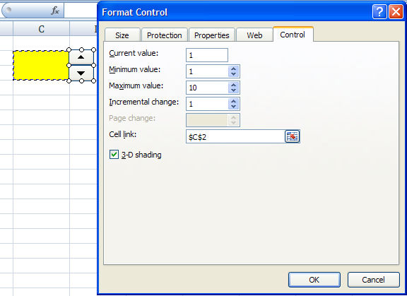 Pengaturan Format Control Spin Button Excel