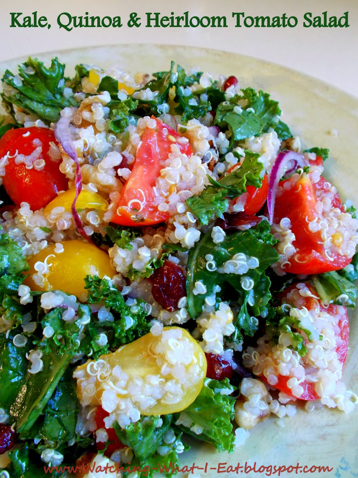 Watching What I Eat Kale, Quinoa and Heirloom Tomato Salad Meatless