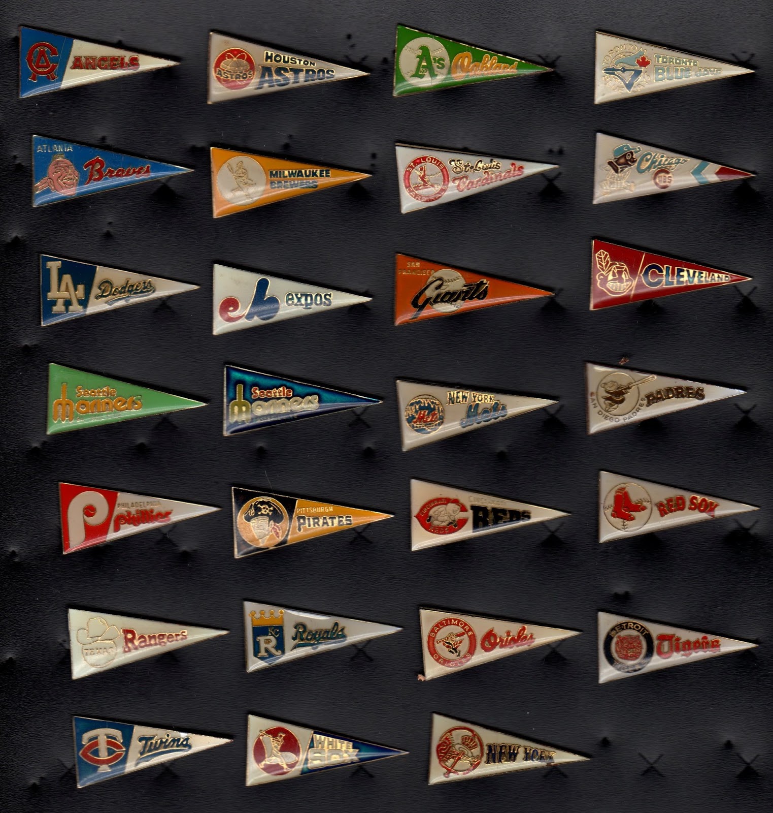 baseball pin collection display collecting old MLB baseball pennant