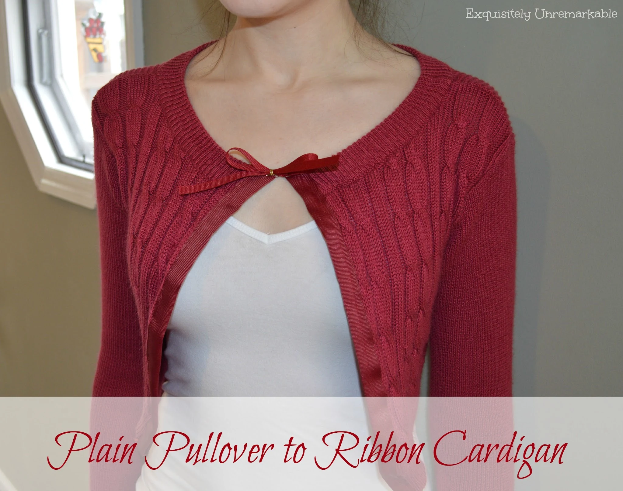 Plain Pullover To Ribbon Cardigan DIY