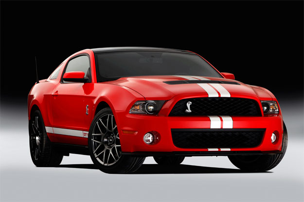 2011 Shelby GT500 Red with White Stipes Front Angle View