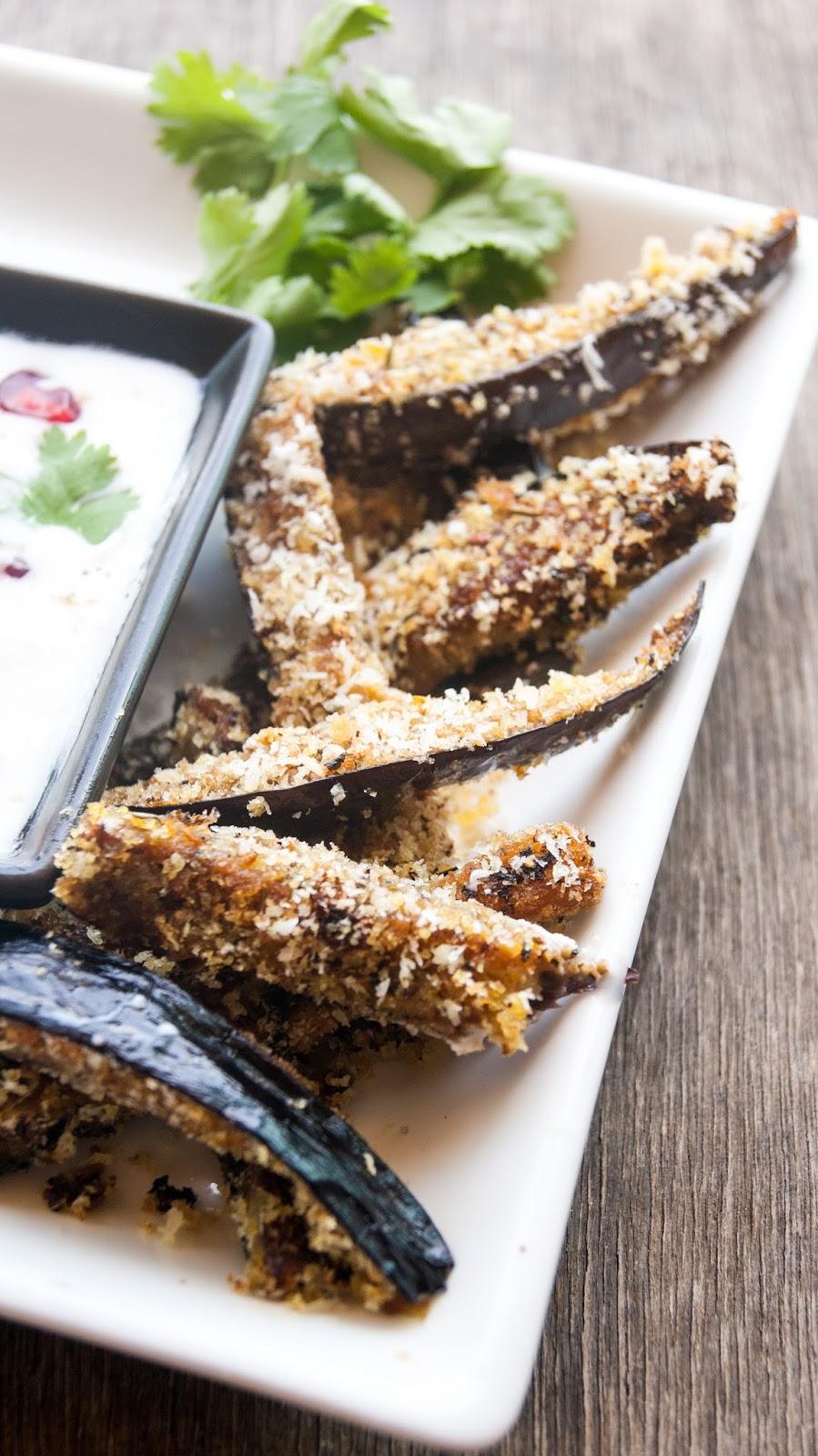 Always Hungry Oven Baked eggplant Fries with Cream cheese buttermilk dip