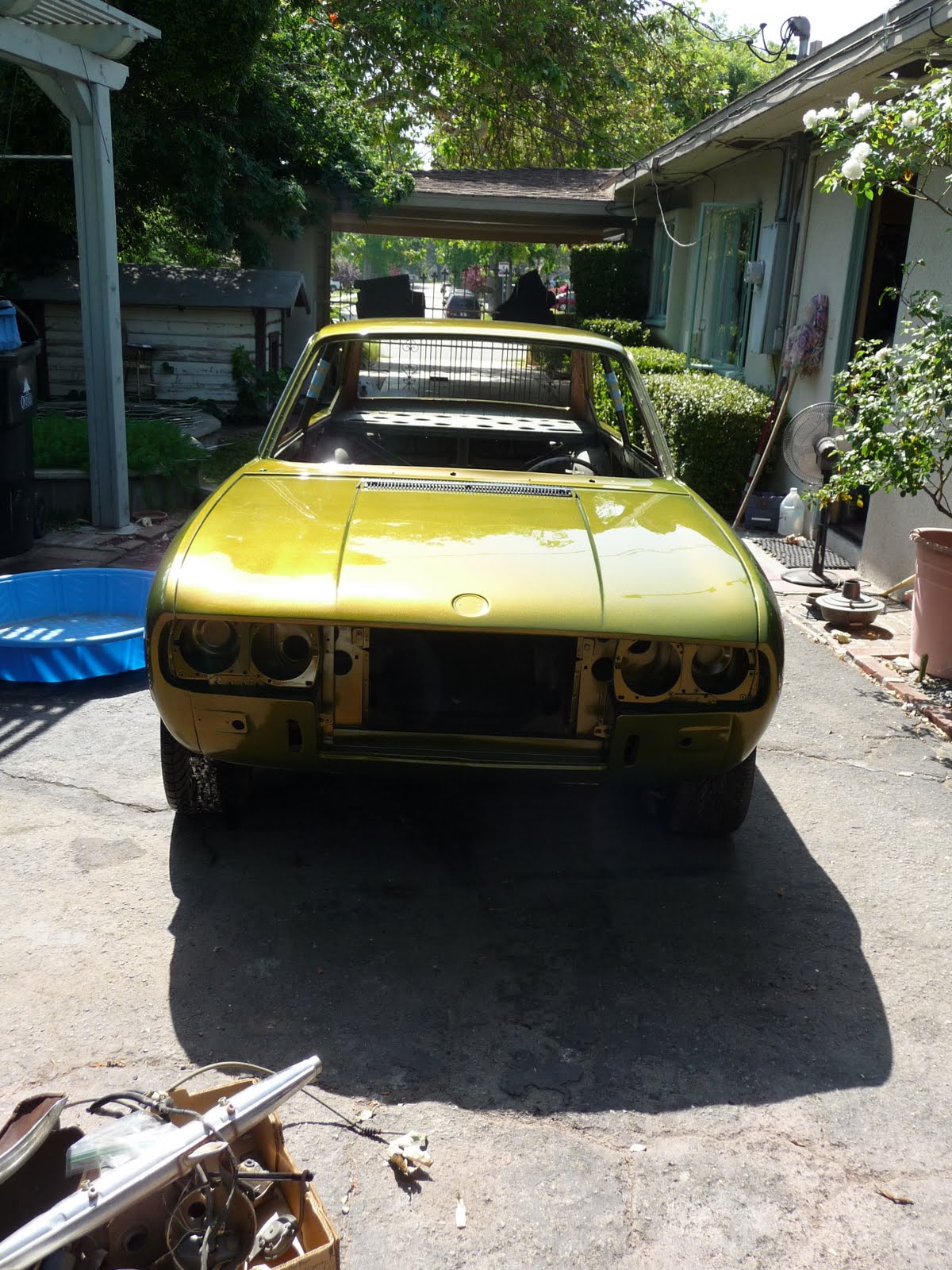 Riot? Why not. Fiat 124 Sport Coupe back from paint. 124 CC coupe.