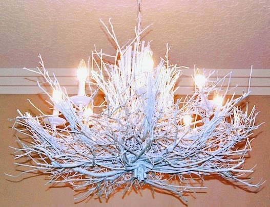 diy chandelier with sticks, twigs, branches