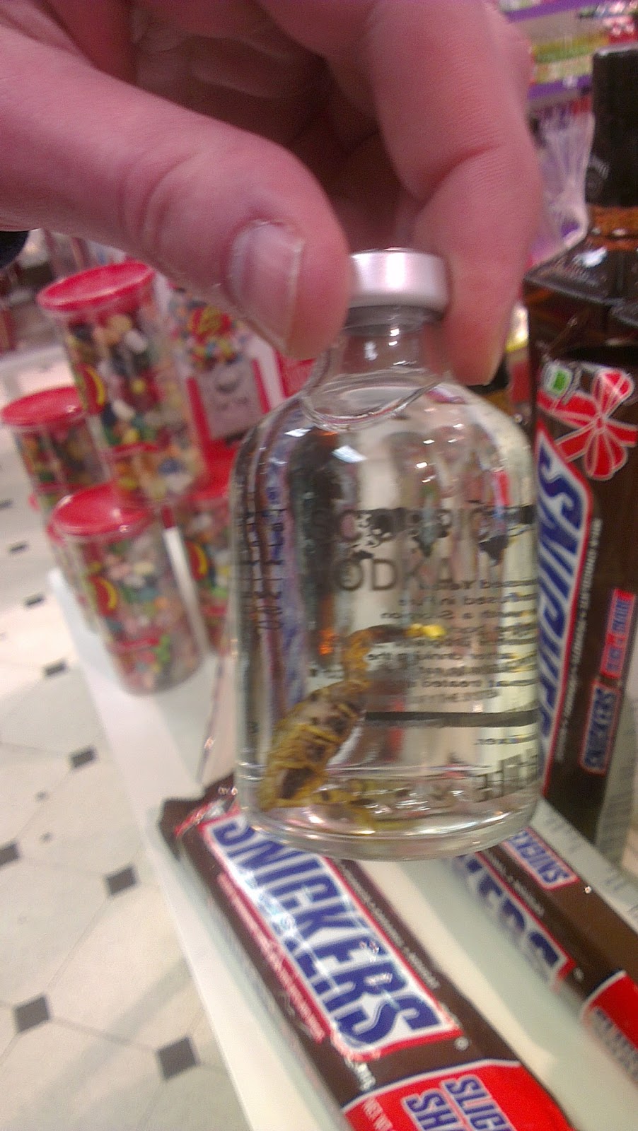 Weird & Wonderful Foods Scorpion Vodka, BBQ Worms, Giant Gummy Bear