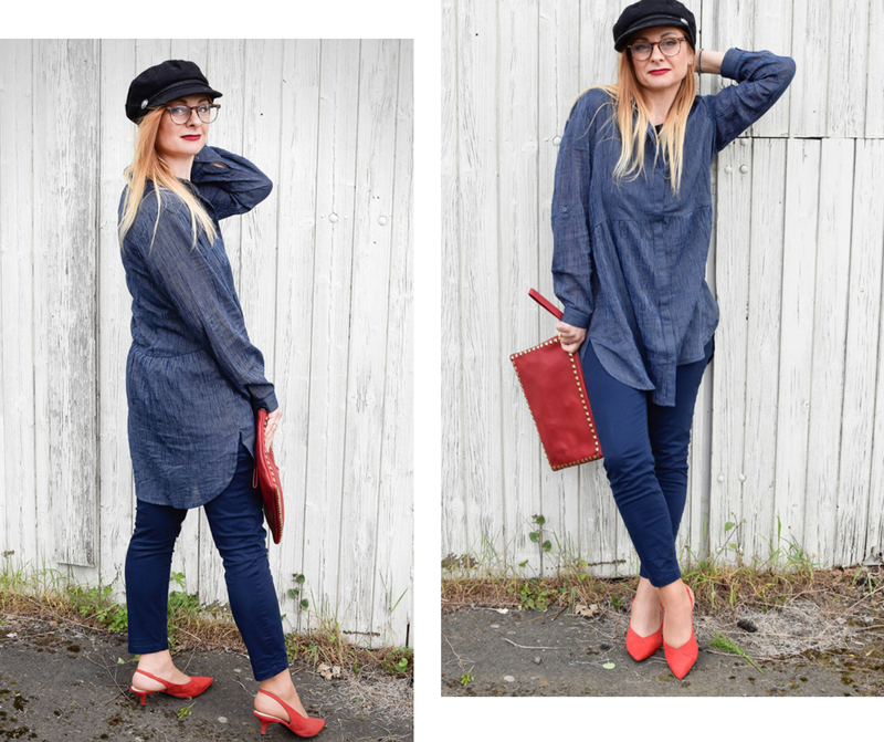 Tchibo Luftig und leger, dunkelblaue, gestreifte Longbluse, 7/8 Treggings, dunkelblau Tchibo Luftig und leger, dunkelblaue, gestreifte Longbluse, 7/8 Treggings, dunkelblau