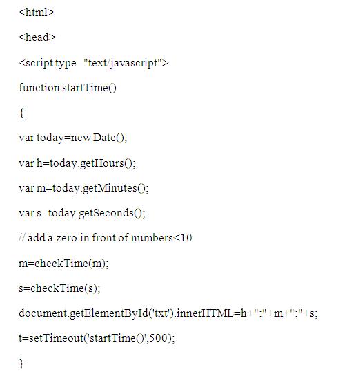 Java Script Example Creating a Clock with a Timing Event