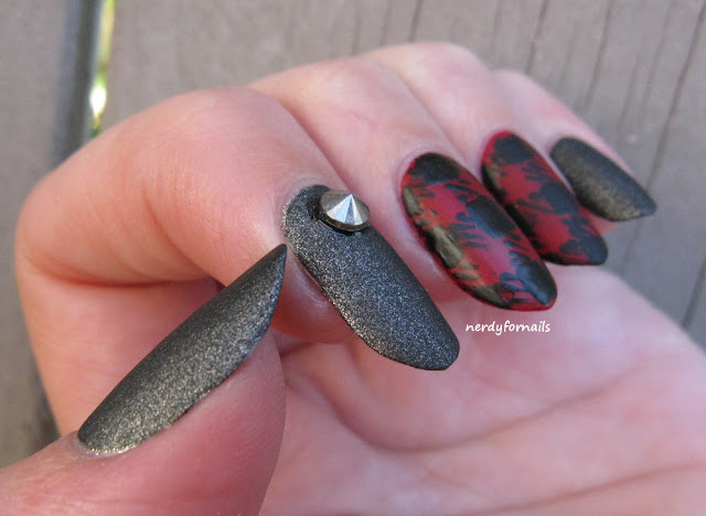 Along Came A Spider Jezzie Flanagan Inspired Nails Red Flannel with Black Leather and Studs