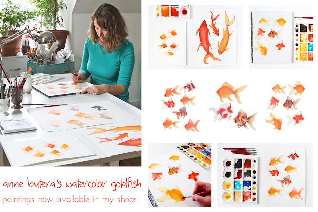 watercolor, watercolor paintings, watercolor goldfish, goldfish paintings, Anne Butera, My Giant Strawberry
