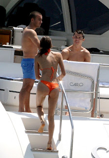 Irina Shayk climbing up the stairs on a yacht in St Tropez