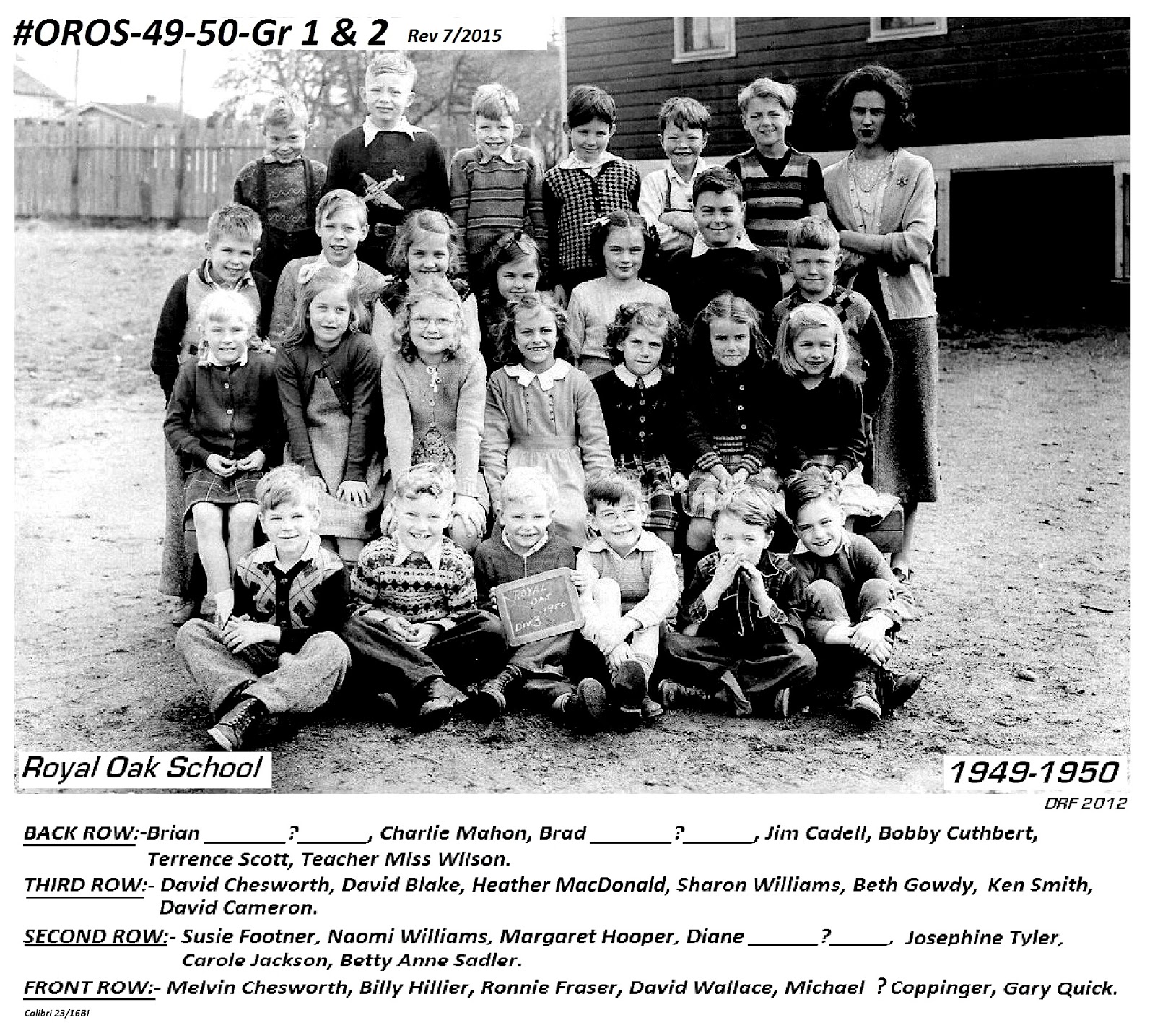 Royal Oak School Yard Class photos from the "Old" Royal Oak 1 room