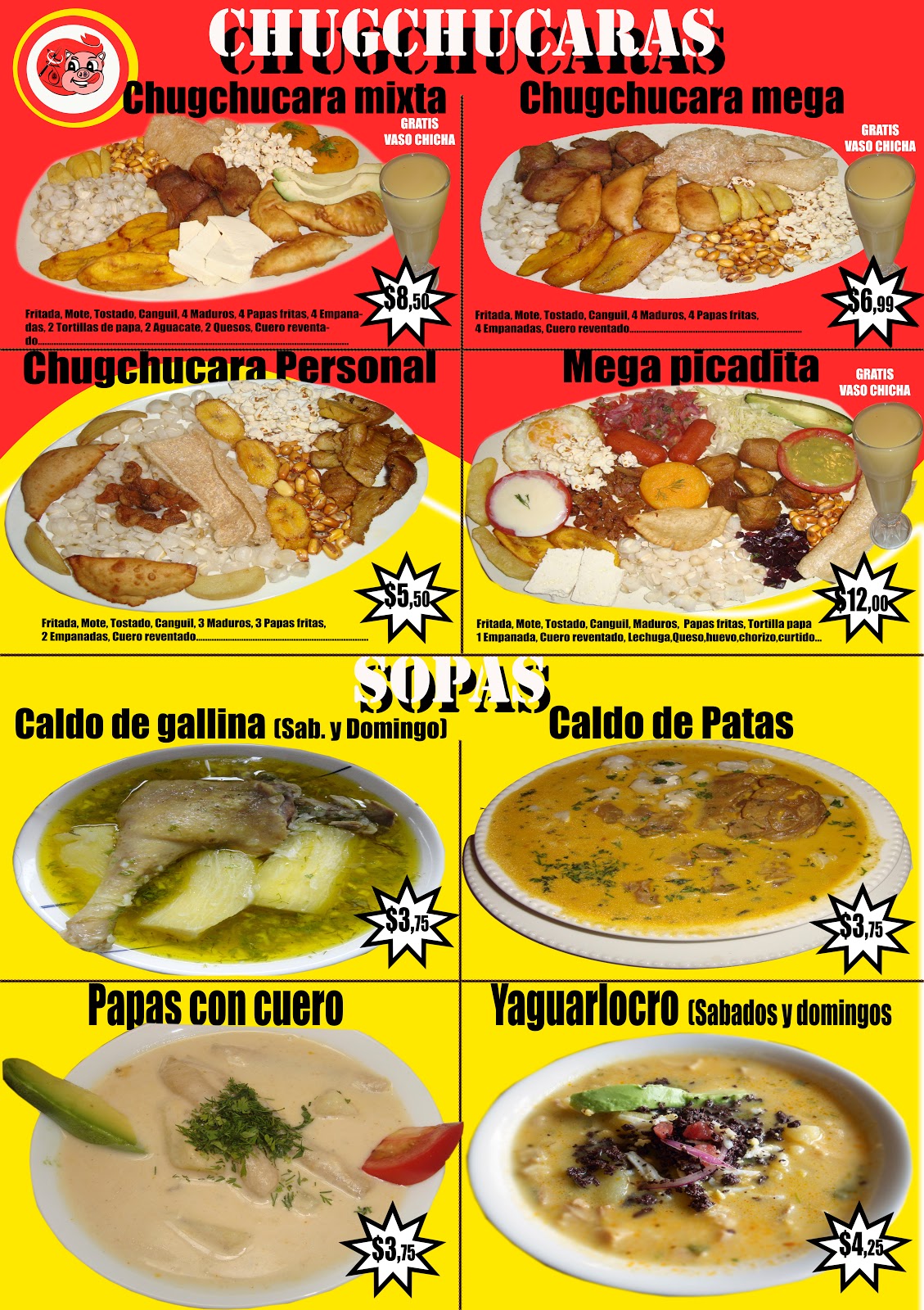 MENU Y PRECIOS PLATOS TIPICOS QUITO