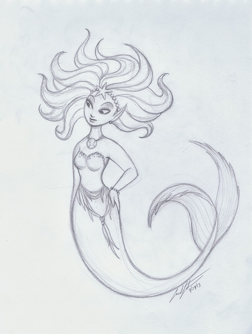 Simple Mermaid Drawing Sketch with simple drawing