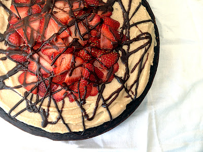 the best (vegan, gluten sugar and soy free) chocolate cake ever... with vanilla buttercream frosting, strawberries and a chocolate ganache drizzle