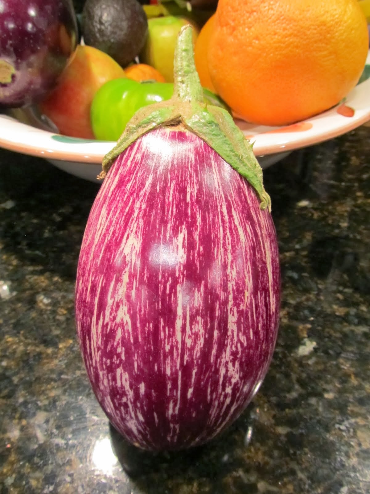 home grown stripped eggplant