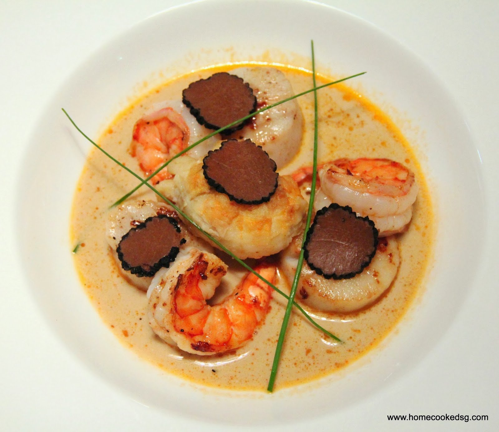 Home Cooked Grub Pan seared Shrimp and Scallops with shrimp bisque