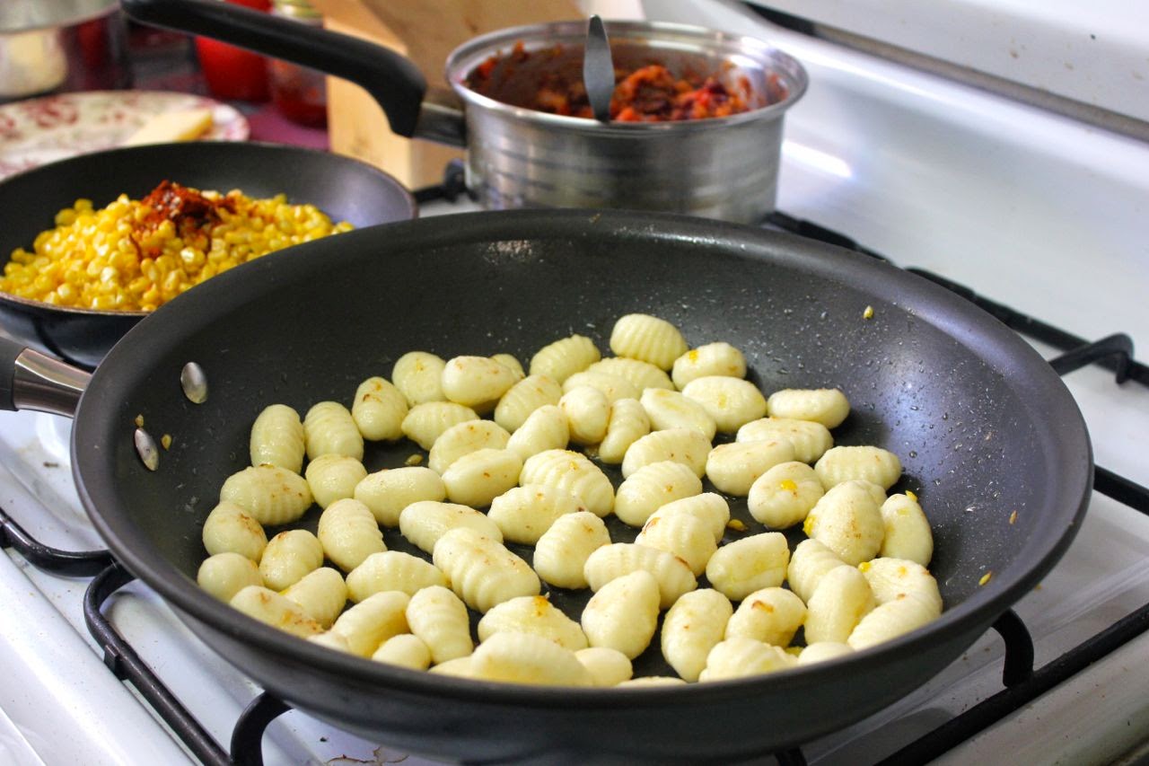 Green Gourmet Giraffe Gnocchi with Mexican Corn