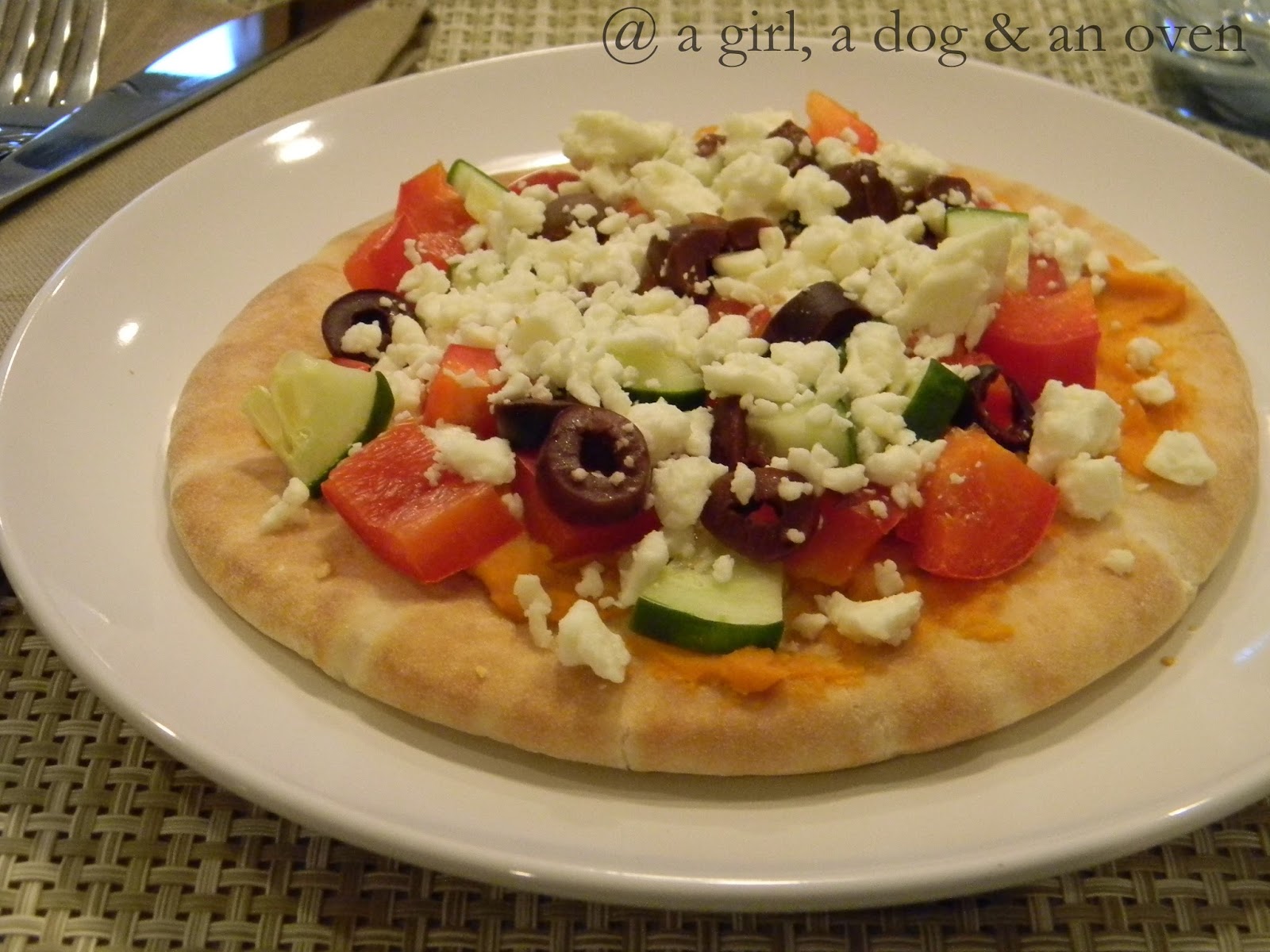 a girl, a dog & an oven Fresh (Greek Pita Pizza)