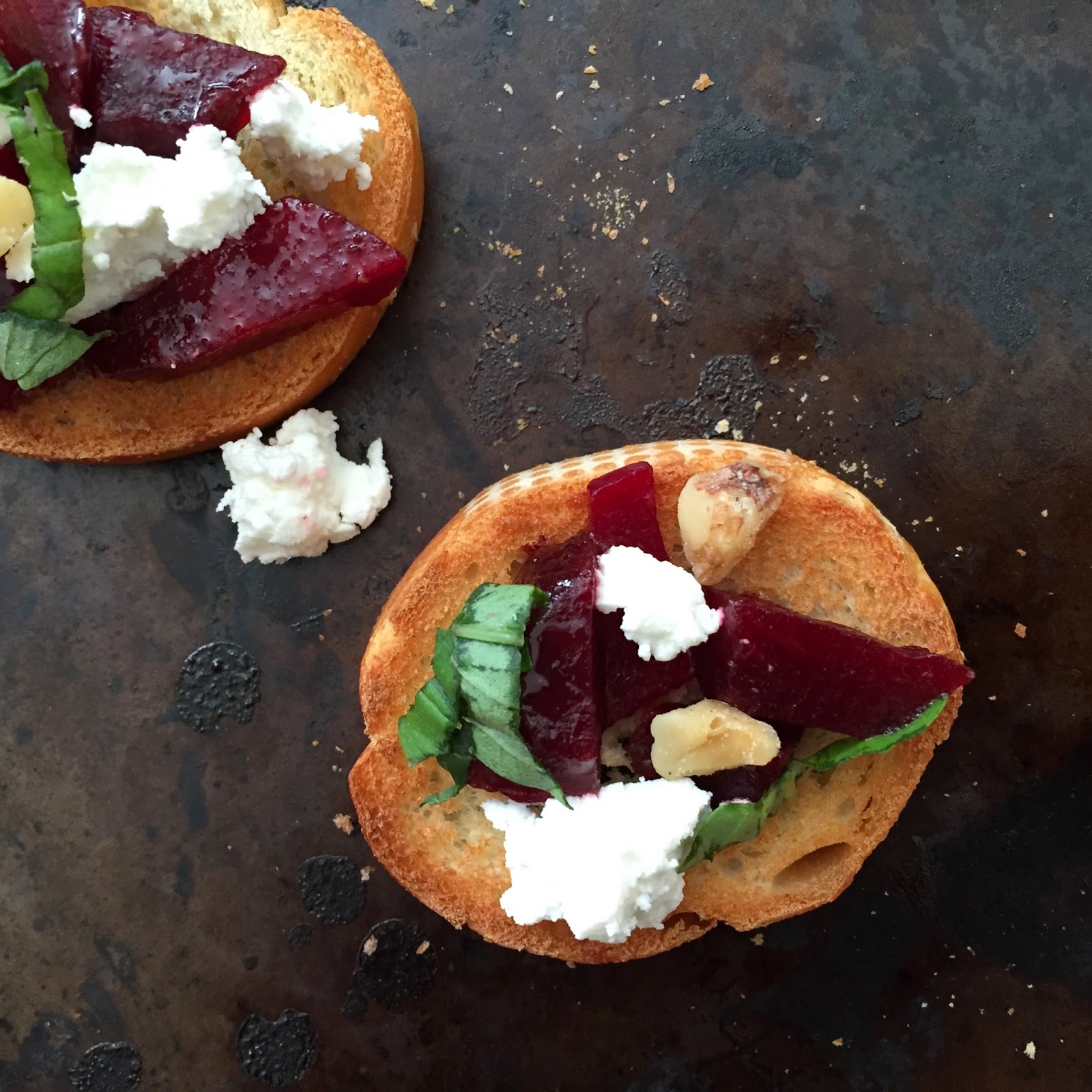 beet & goat cheese crostini