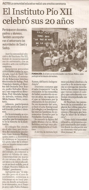 Nota del Diario El Liberal del 23 de octubre de 2011