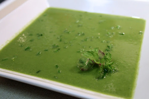 Pea, Spinach, Mint and Garlic Scape Soup