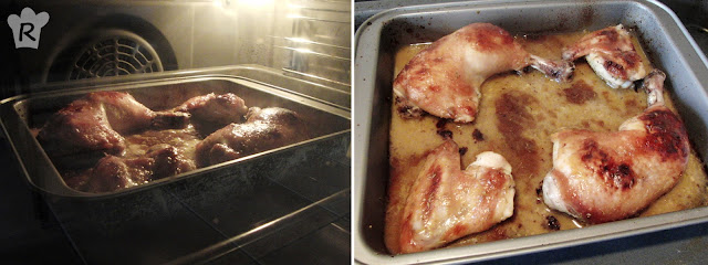 Pollo asado con salsa de tomillo, miel y mostaza