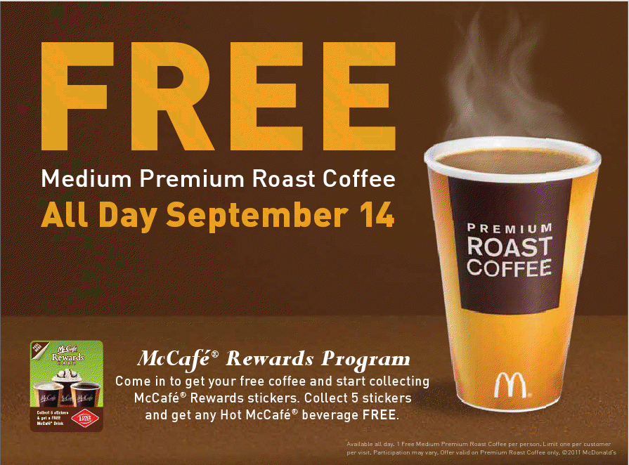 FREE IS MY LIFE FREE Medium Premium Roast Coffee all day on 9/14 at any Michigan McDonald’s
