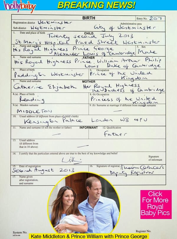 Hollynolly Prince George S Official Birth Certificate Revealed