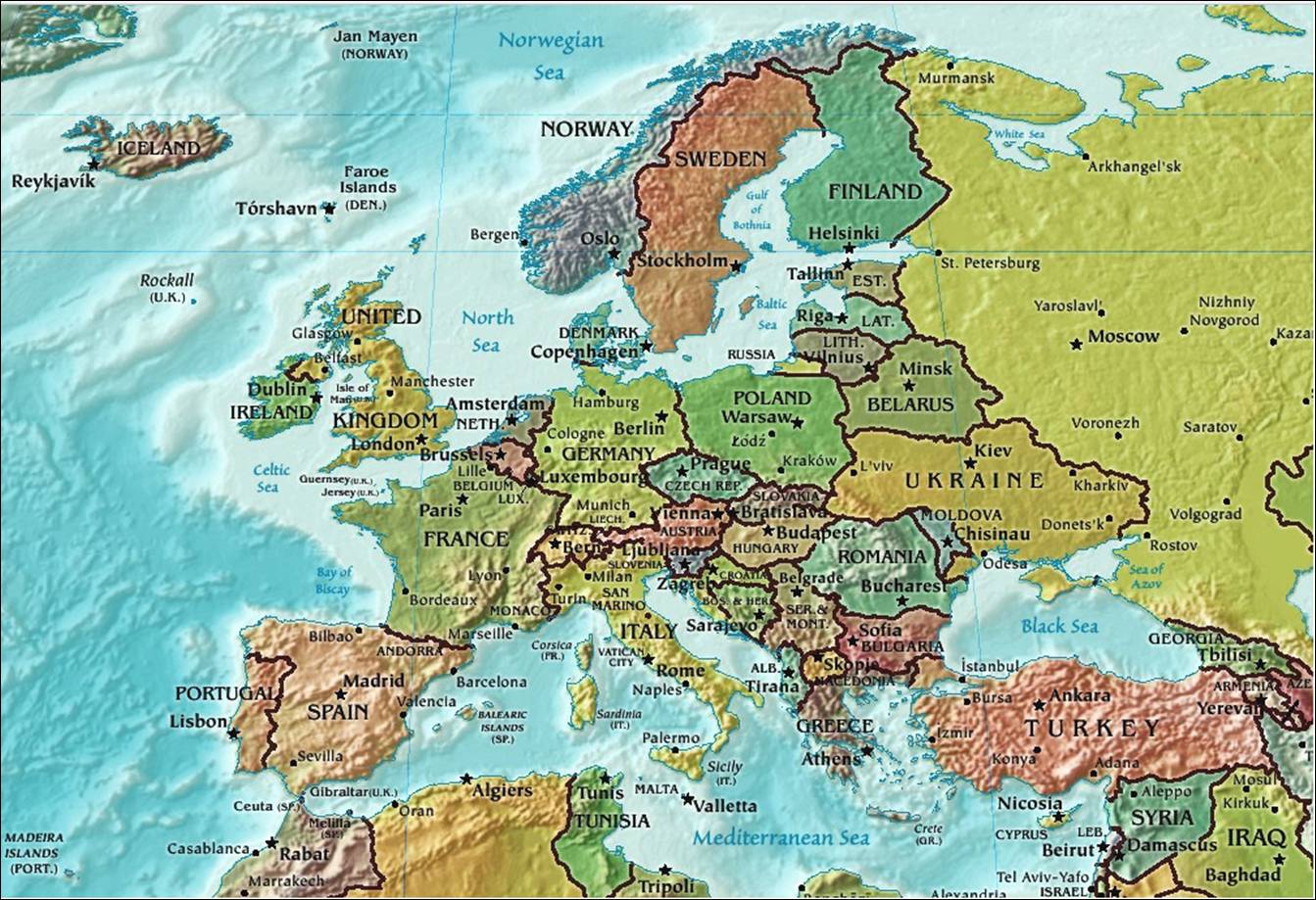 Kaart Europa Topografie Landen: Kaart Europa - Topografie Landen