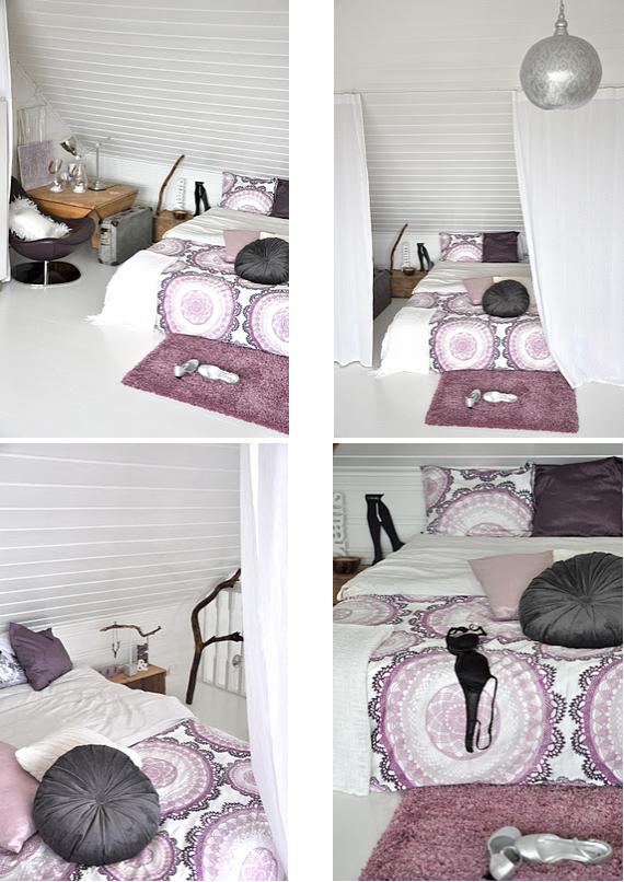 Dormitorio Blanco, Gris y Púrpura : Deco-Inspiracion.com