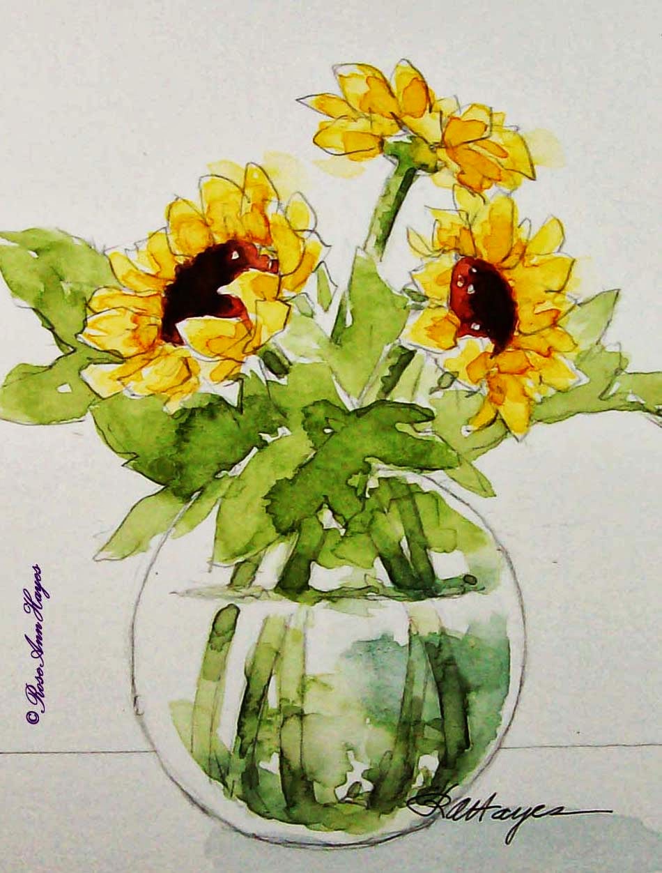 Watercolor Paintings by RoseAnn Hayes Sunflowers Watercolor Painting