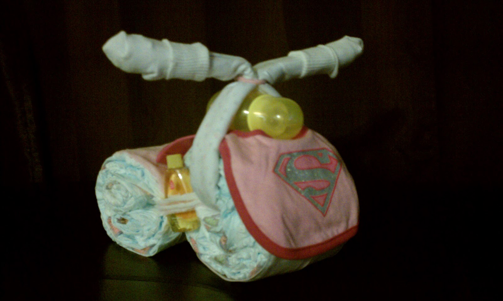 KatElisa Crafts Super Girl Tricycle Diaper Cake