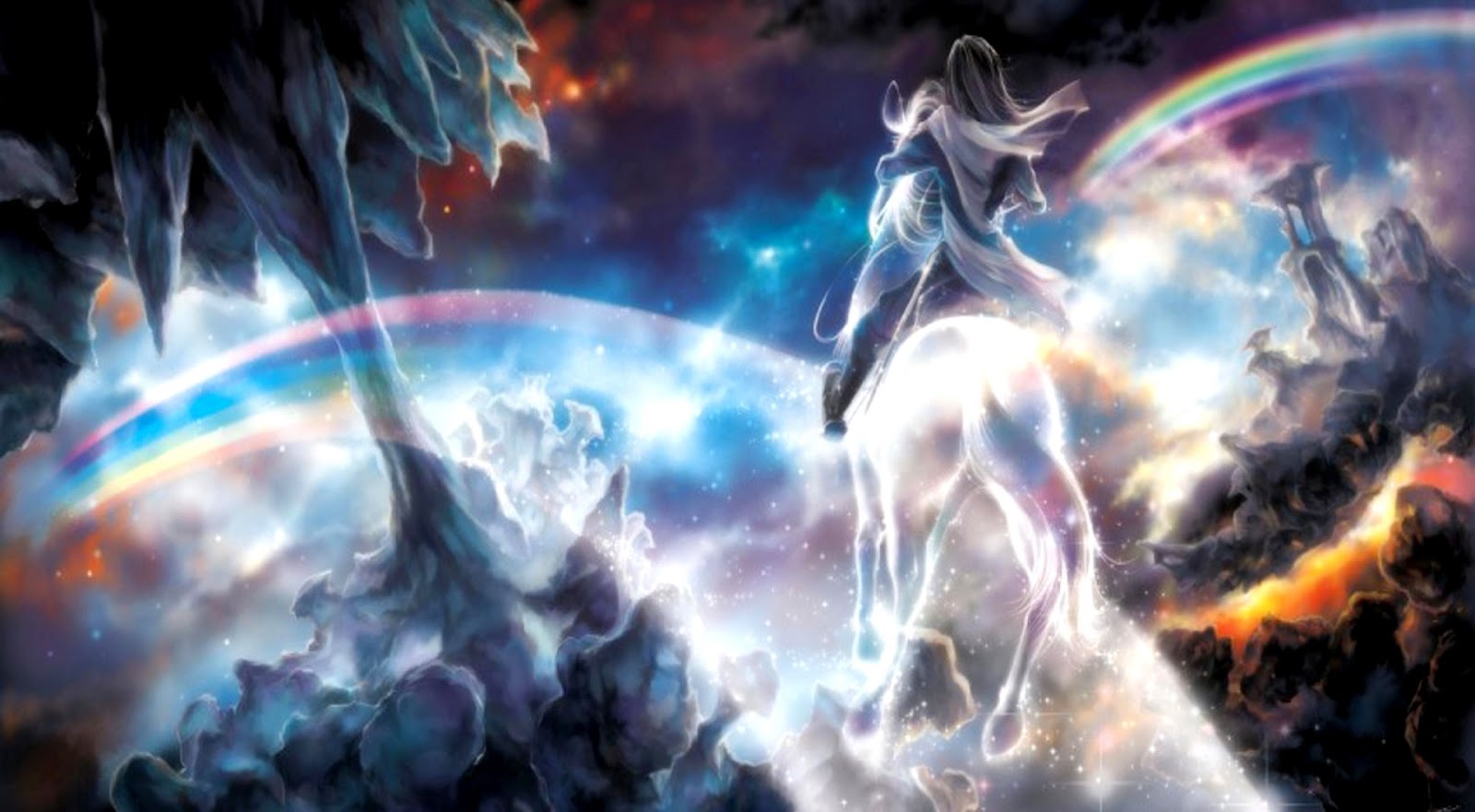 Fantasy rainbow space universe horse woman Fantasy rainbow space universe horse woman