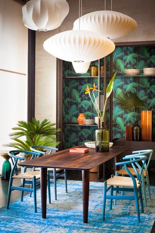 Colorful wishbone chairs dining area Colorful wishbone chairs dining area