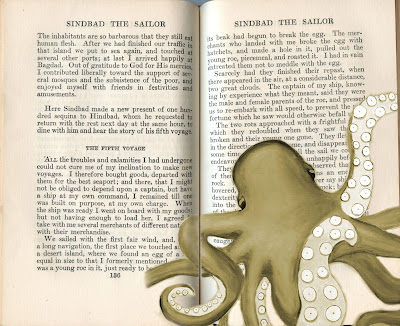 Octopus illustration on old text