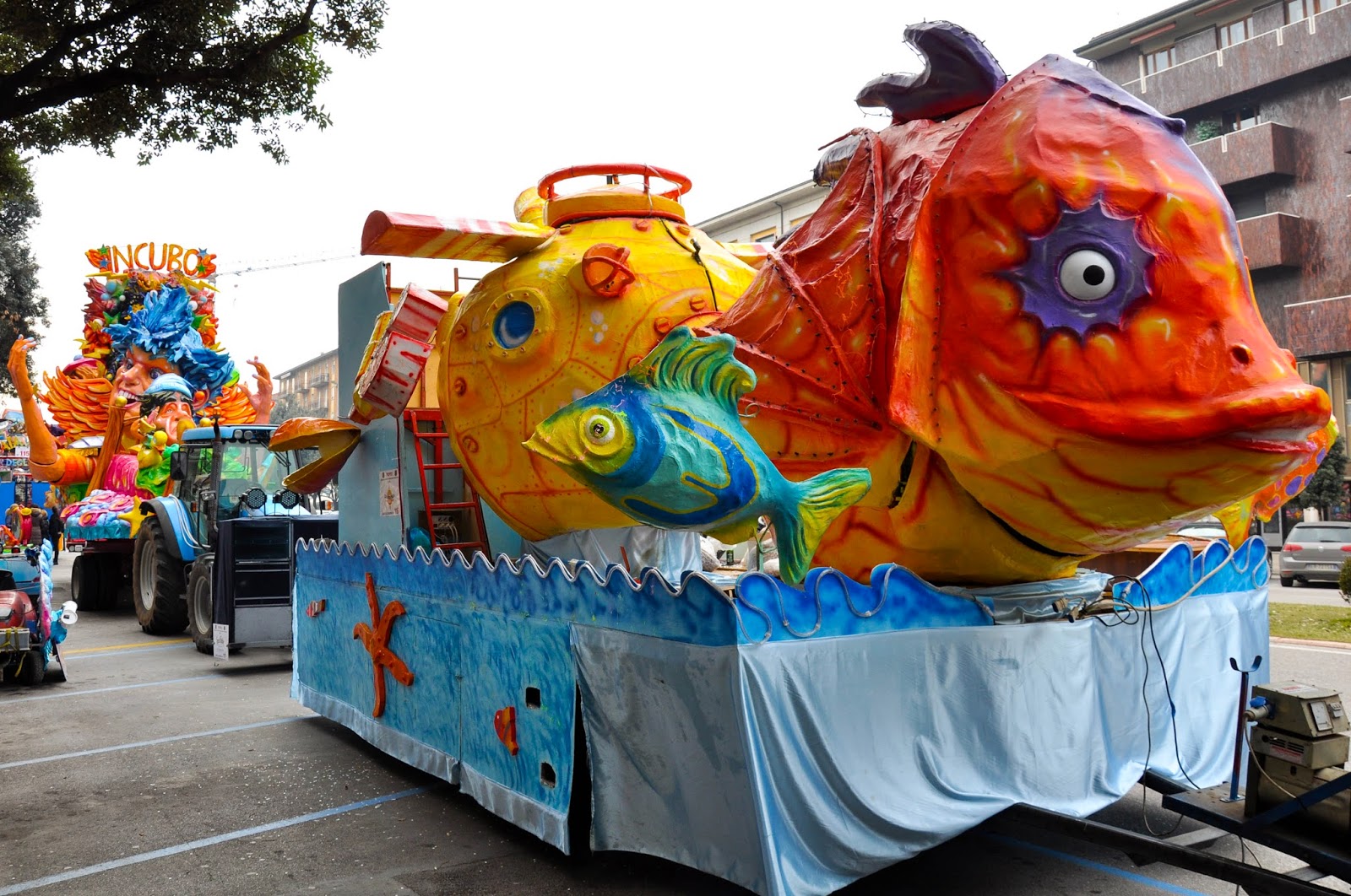 A sealife themed float waits for the parade at Verona Carnival to start