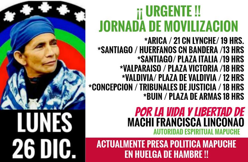 JORNADA DE MOVILIZACIÓN POR LA VIDA DE LA MACHI FRANCISCA LINCONAO