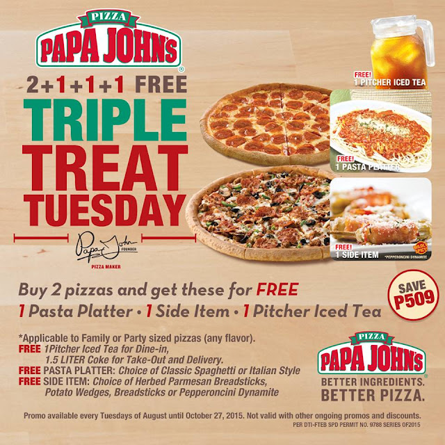 Papa John's Triple Treat Tuesday: Buy 2 Pizzas and Get Pasta, Sides, and Drinks for Free