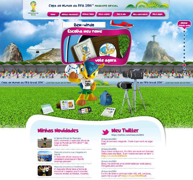 Page d'accueil du site internet de la Mascotte de la Coupe du Monde 2014 Page d'accueil du site internet de la Mascotte de la Coupe du Monde 2014