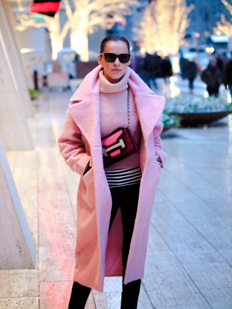 ASOS, bittersweet colours, Christmas, holidays, New York, pierre hardy, PINK, Pink coat, PINK TREND, street style, stripes, Vero moda, winter pastels, winter trends, pastel trends, 