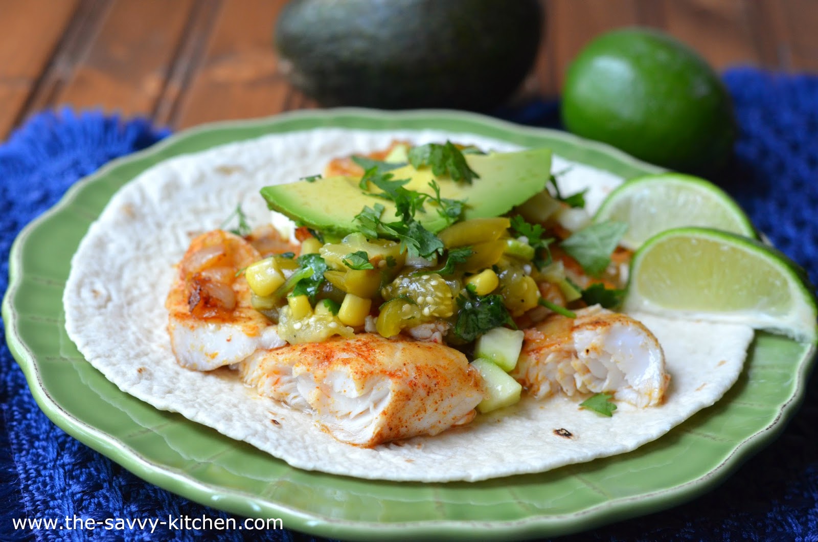 The Savvy Kitchen Tilapia Tacos with Tomatillo Salsa