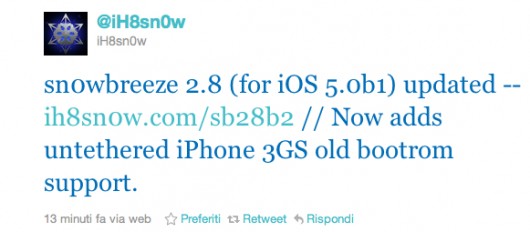 sn0wbreeze 2.8 does untethered jailbreak on iOS 5 for iPhone 3GS with an old bootrom