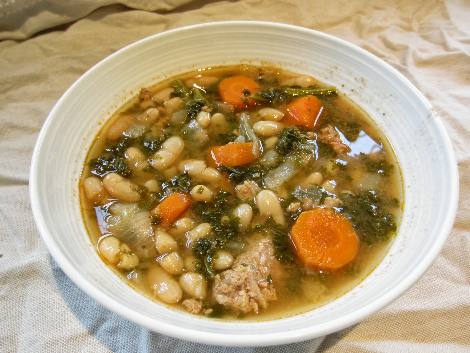 Busy Eating Cannellini Bean Soup with Sausage and Kale