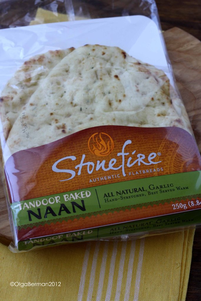 Mango & Tomato Stonefire Naan Flatbread with Shrimp, Mango & Yogurt Sauce